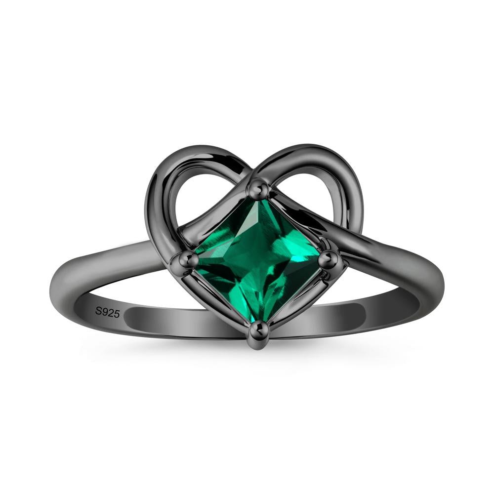 Delicate Square Emerald Ring with Heart Loop - LUO Jewelry #metal_black finish sterling silver