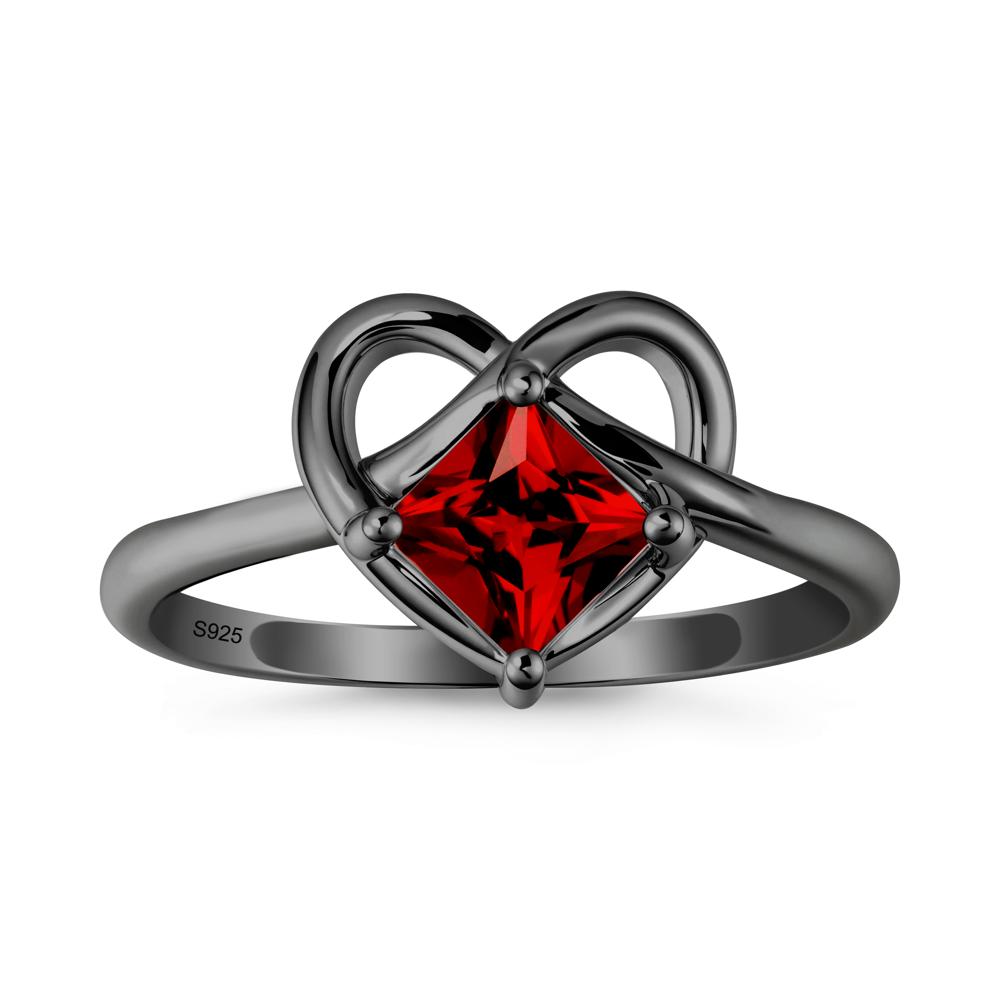 Delicate Square Garnet Ring with Heart Loop - LUO Jewelry #metal_black finish sterling silver