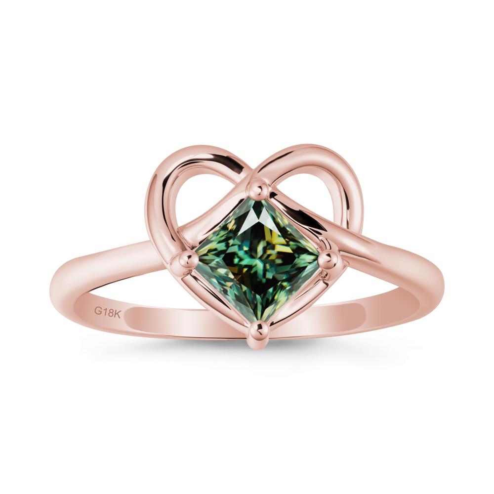 Delicate Square Green Moissanite Ring with Heart Loop - LUO Jewelry #metal_18k rose gold