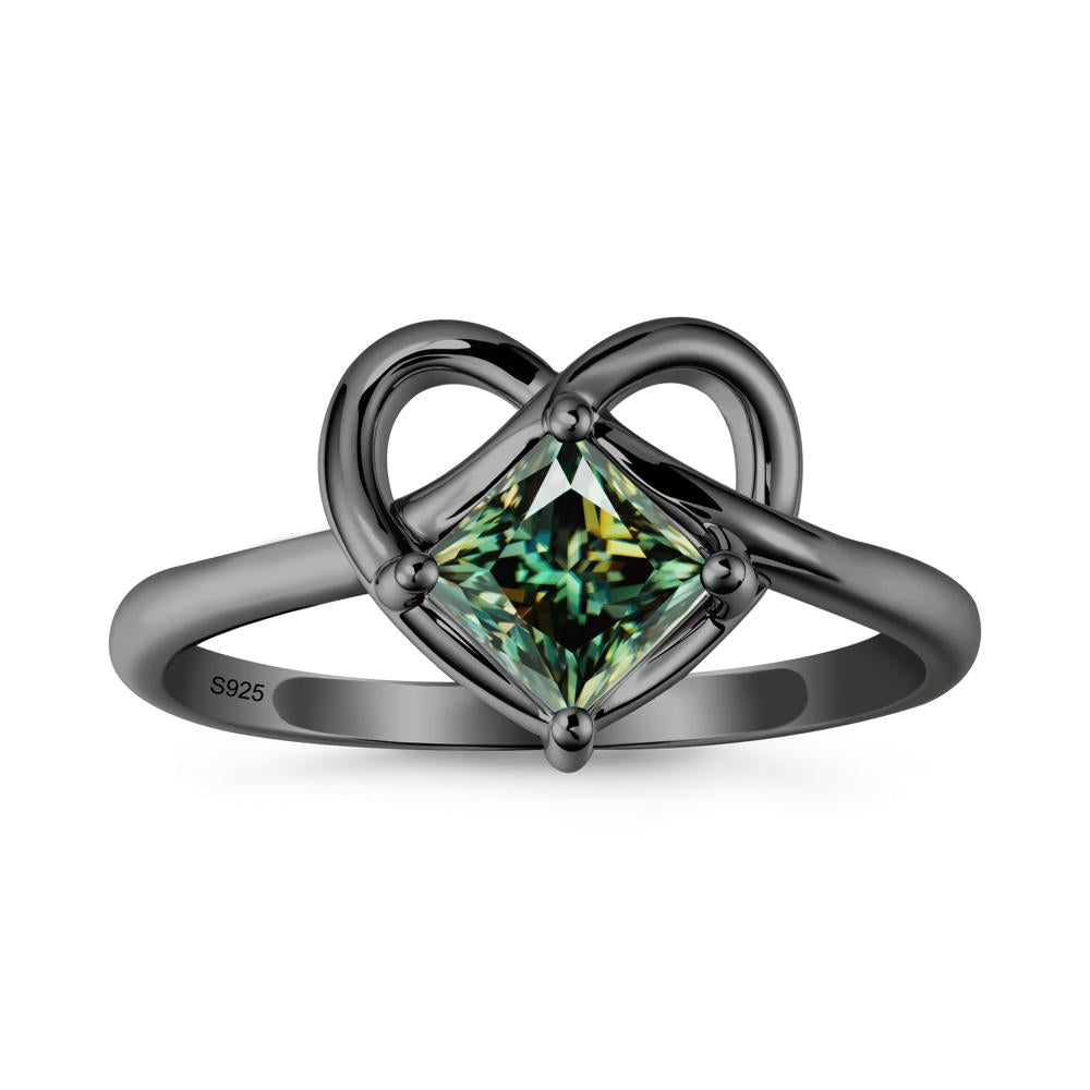 Delicate Square Green Moissanite Ring with Heart Loop - LUO Jewelry #metal_black finish sterling silver