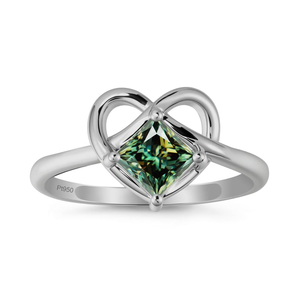Delicate Square Green Moissanite Ring with Heart Loop - LUO Jewelry #metal_platinum