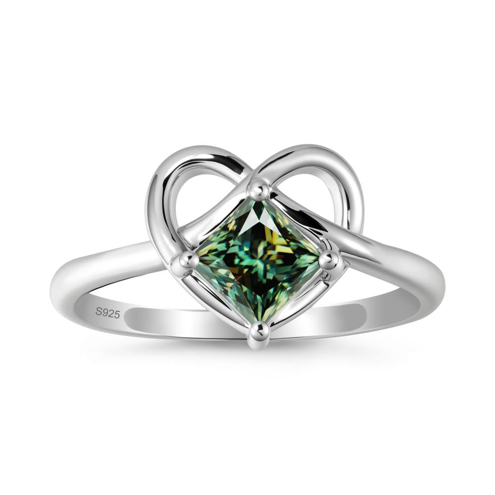 Delicate Square Green Moissanite Ring with Heart Loop - LUO Jewelry #metal_sterling silver