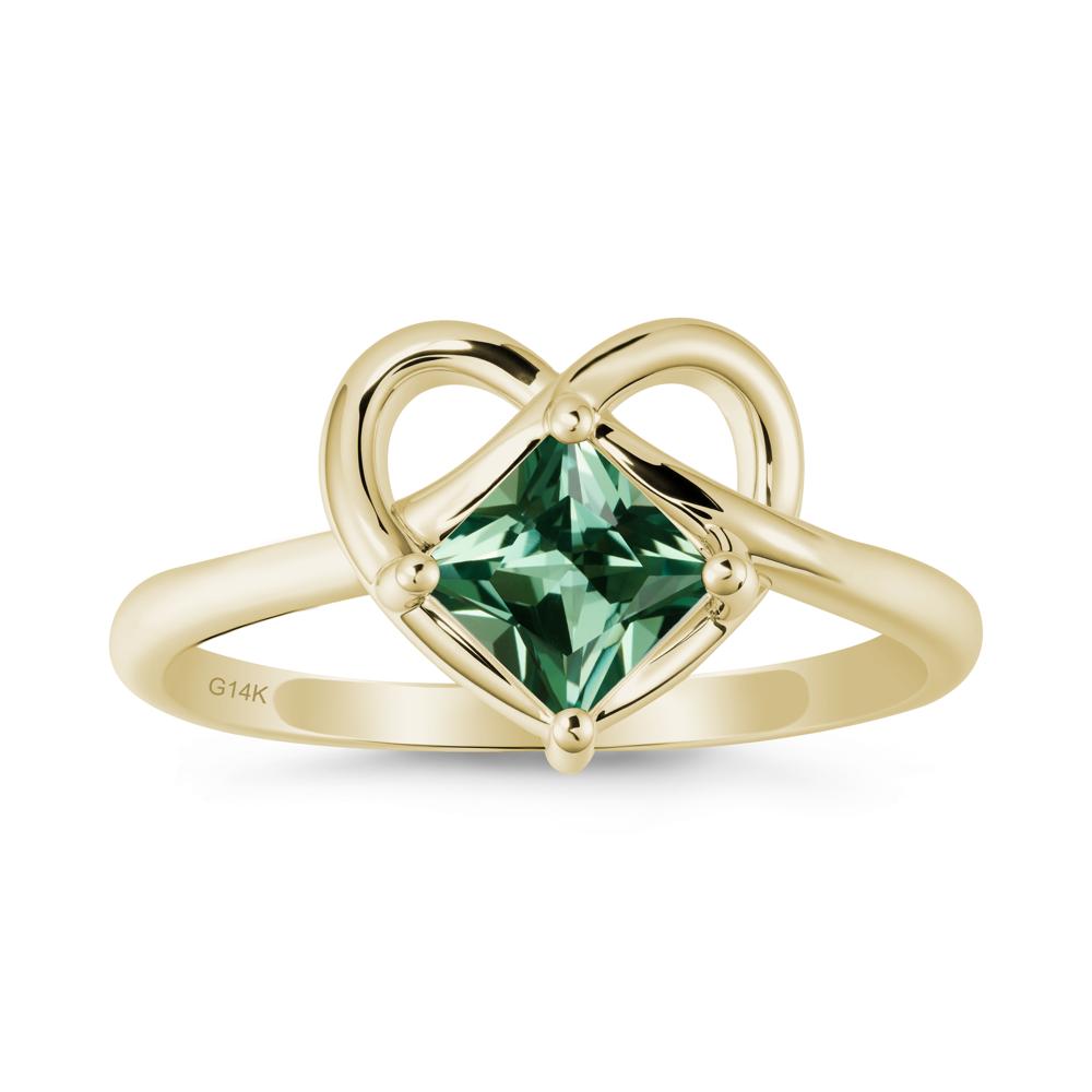 Delicate Square Green Sapphire Ring with Heart Loop - LUO Jewelry #metal_14k yellow gold
