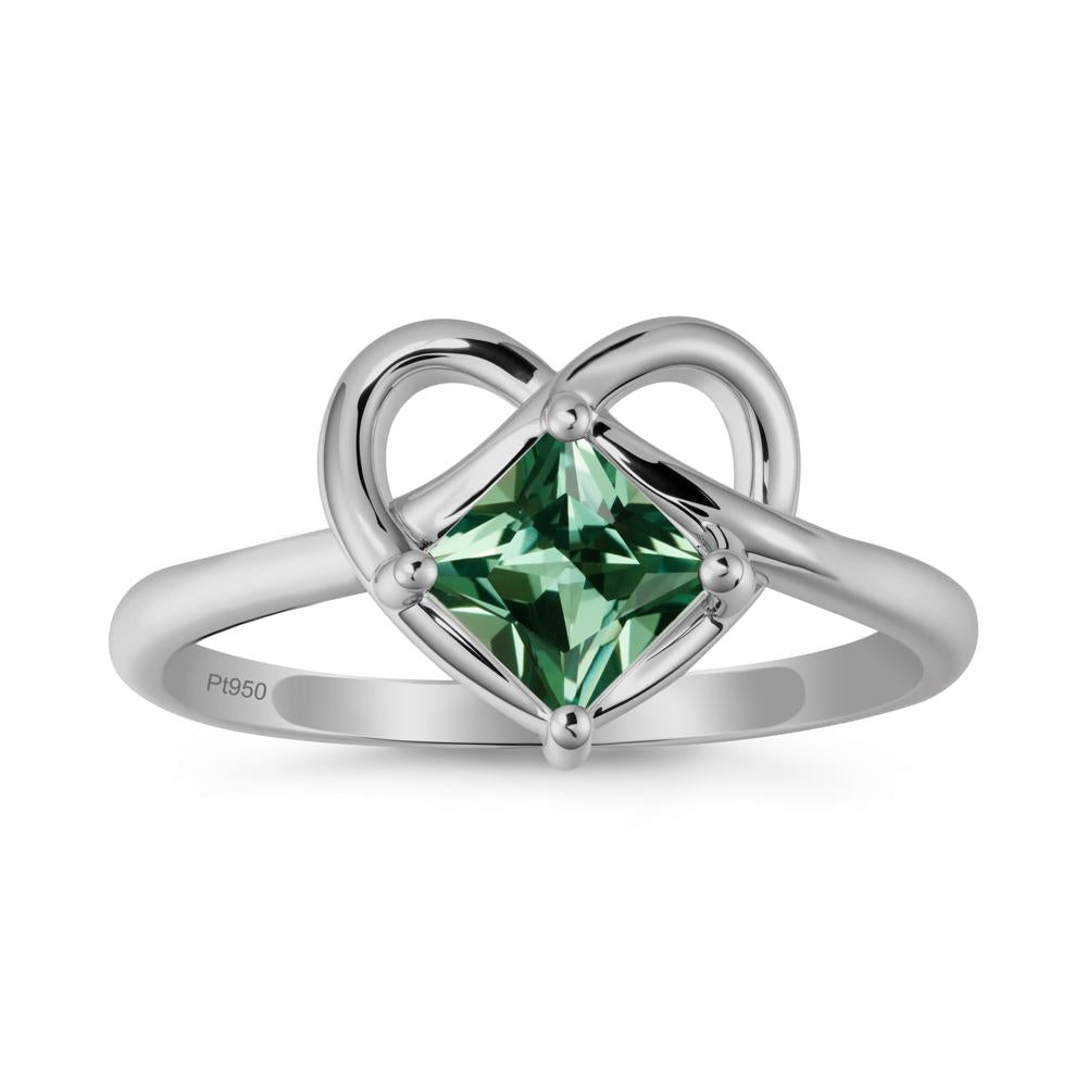 Delicate Square Green Sapphire Ring with Heart Loop - LUO Jewelry #metal_platinum