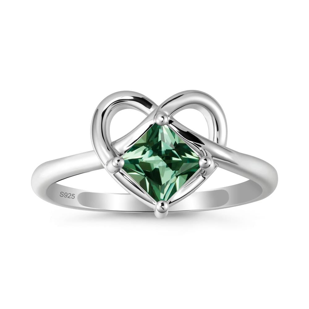 Delicate Square Green Sapphire Ring with Heart Loop - LUO Jewelry #metal_sterling silver