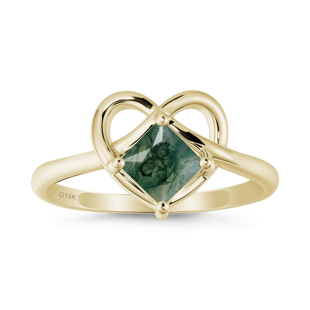 Delicate Square Moss Agate Ring with Heart Loop - LUO Jewelry #metal_14k yellow gold
