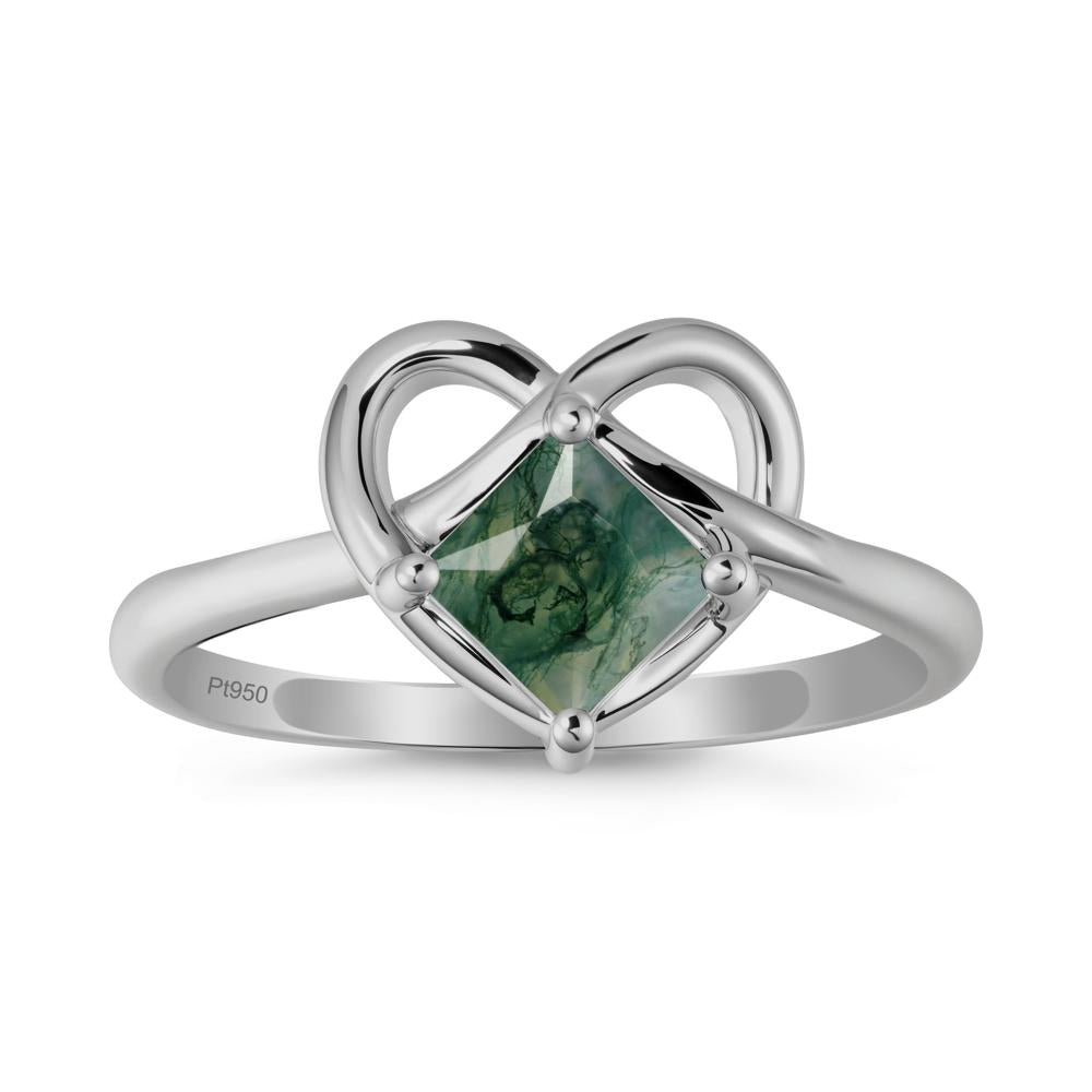 Delicate Square Moss Agate Ring with Heart Loop - LUO Jewelry #metal_platinum