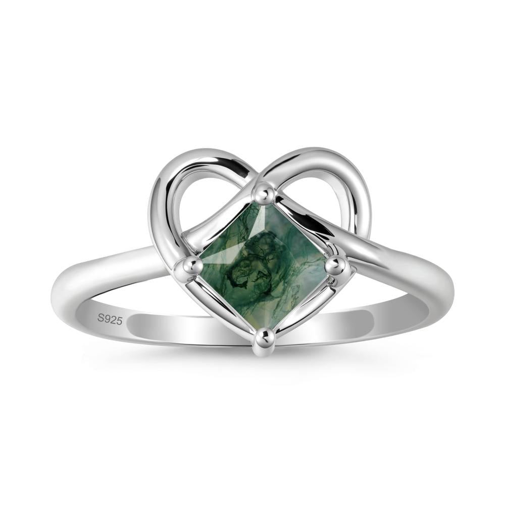 Delicate Square Moss Agate Ring with Heart Loop - LUO Jewelry #metal_sterling silver
