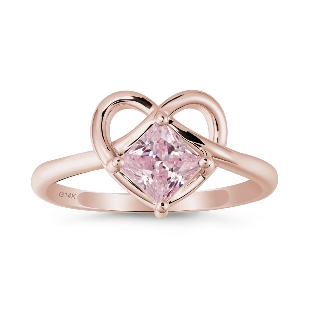 Delicate Square Pink Cubic Zirconia Ring with Heart Loop - LUO Jewelry #metal_14k rose gold