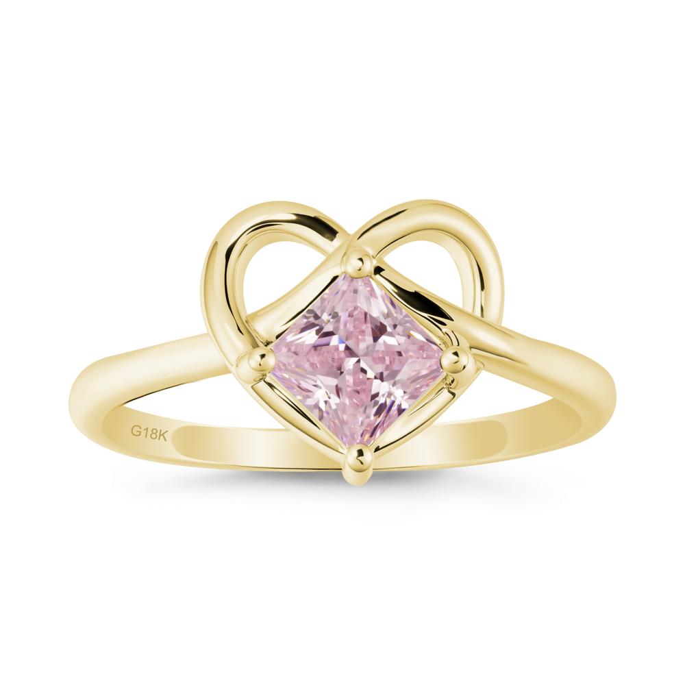 Delicate Square Pink Cubic Zirconia Ring with Heart Loop - LUO Jewelry #metal_18k yellow gold