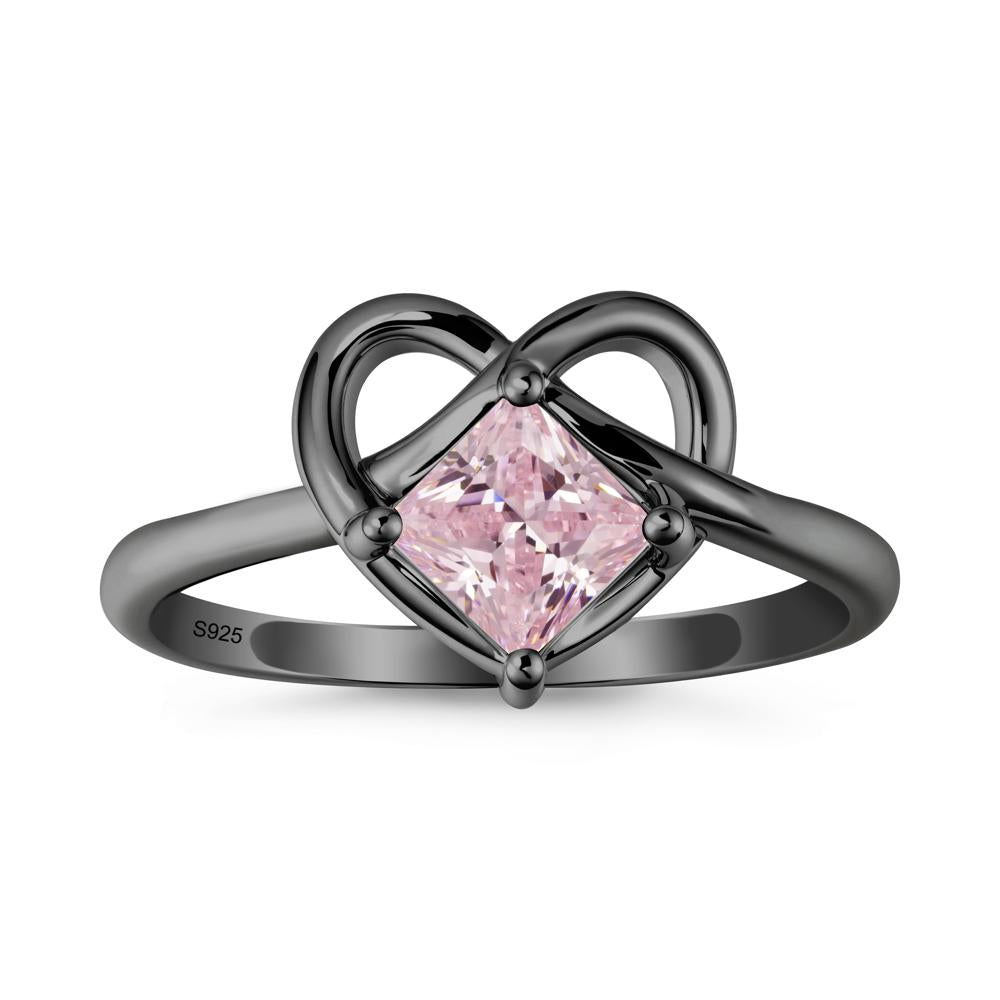 Delicate Square Pink Cubic Zirconia Ring with Heart Loop - LUO Jewelry #metal_black finish sterling silver