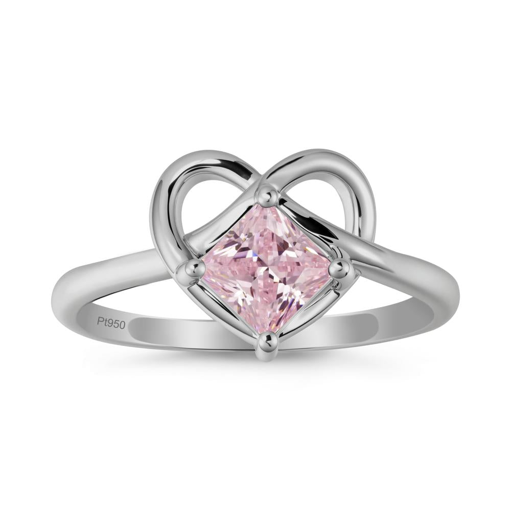 Delicate Square Pink Cubic Zirconia Ring with Heart Loop - LUO Jewelry #metal_platinum