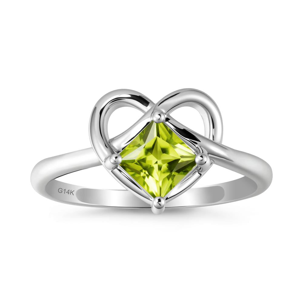 Delicate Square Peridot Ring with Heart Loop - LUO Jewelry #metal_14k white gold