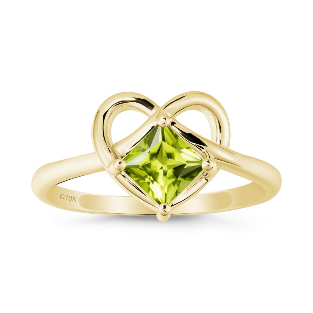Delicate Square Peridot Ring with Heart Loop - LUO Jewelry #metal_18k yellow gold