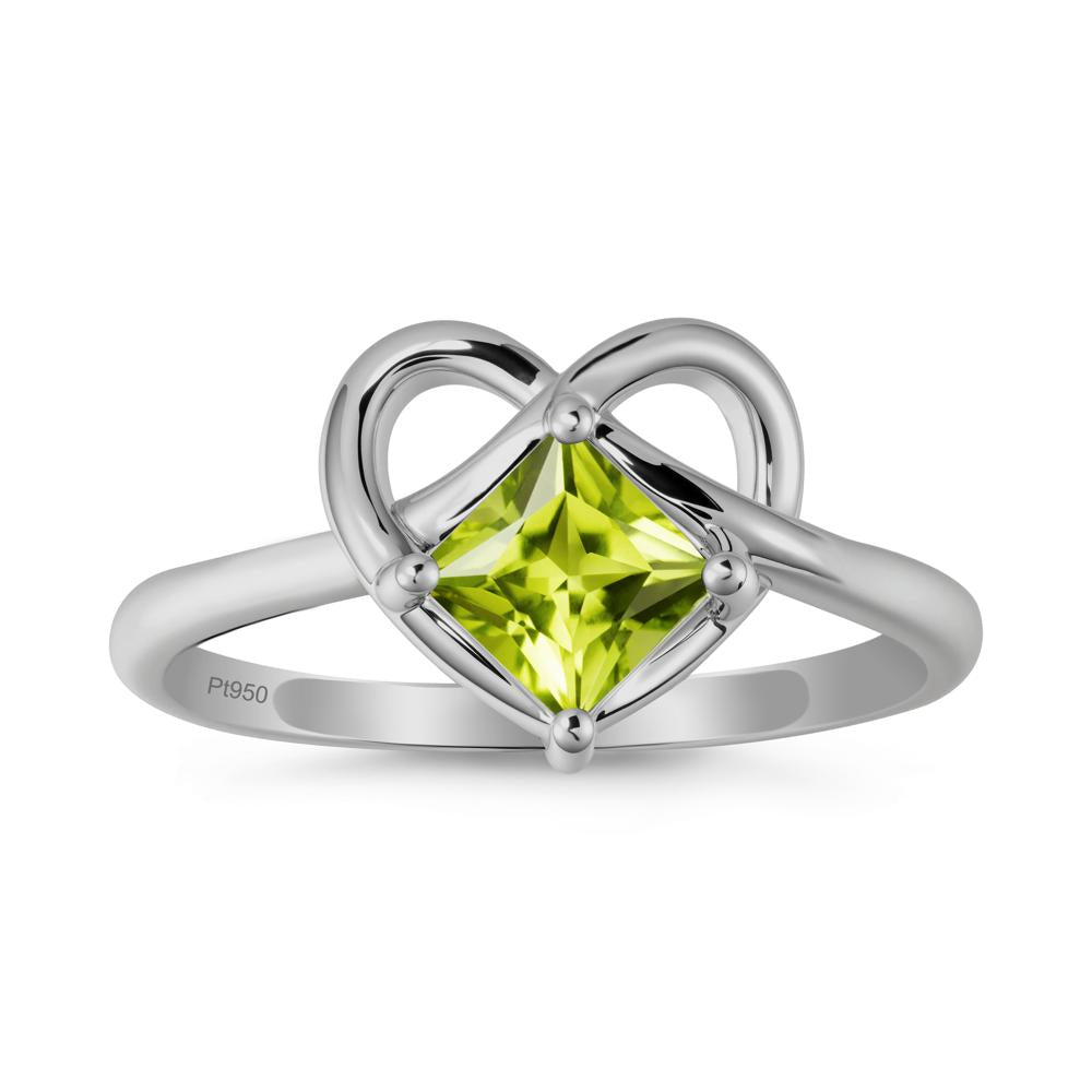 Delicate Square Peridot Ring with Heart Loop - LUO Jewelry #metal_platinum