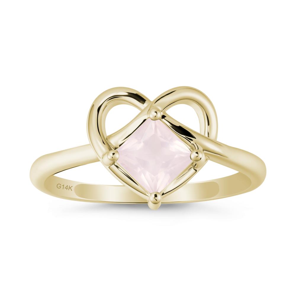 Delicate Square Rose Quartz Ring with Heart Loop - LUO Jewelry #metal_14k yellow gold
