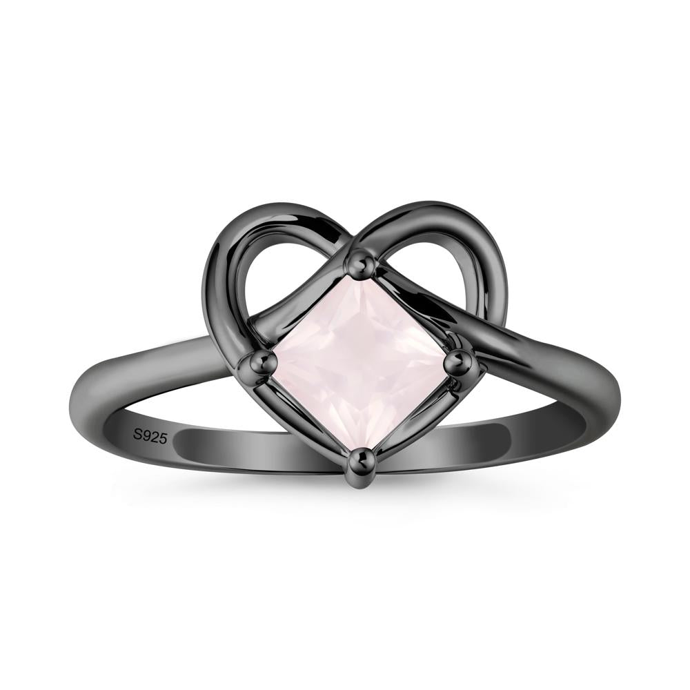 Delicate Square Rose Quartz Ring with Heart Loop - LUO Jewelry #metal_black finish sterling silver