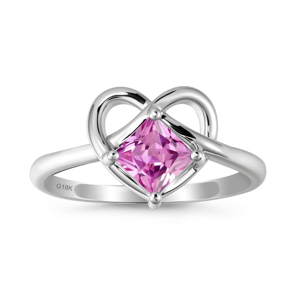 Delicate Square Pink Sapphire Ring with Heart Loop - LUO Jewelry #metal_18k white gold