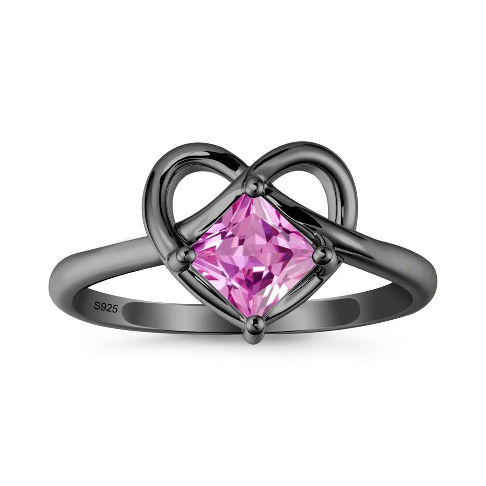 Delicate Square Pink Sapphire Ring with Heart Loop - LUO Jewelry #metal_black finish sterling silver
