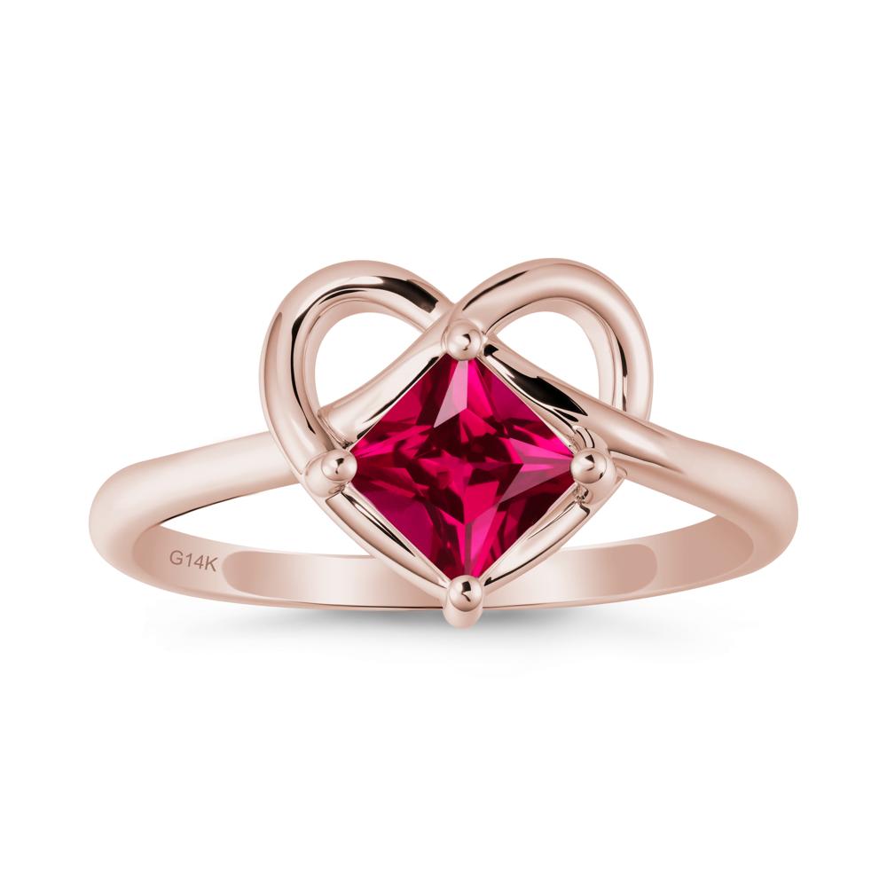 Delicate Square Ruby Ring with Heart Loop - LUO Jewelry #metal_14k rose gold