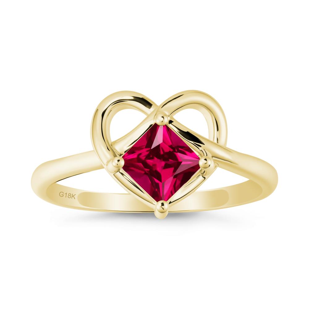 Delicate Square Ruby Ring with Heart Loop - LUO Jewelry #metal_18k yellow gold