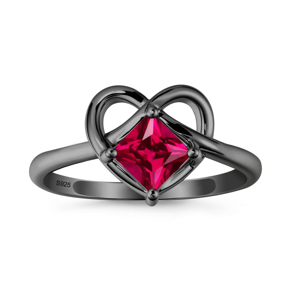 Delicate Square Ruby Ring with Heart Loop - LUO Jewelry #metal_black finish sterling silver