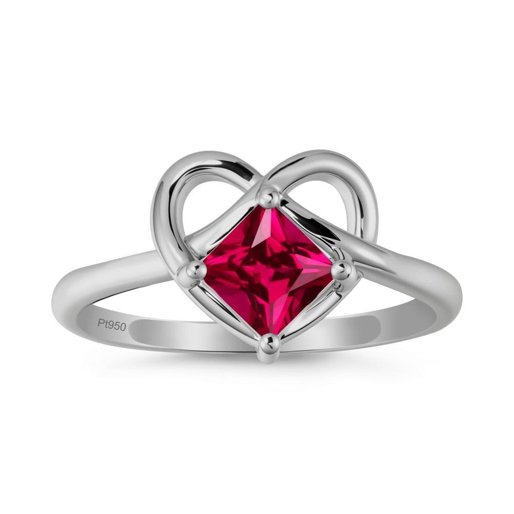 Delicate Square Ruby Ring with Heart Loop - LUO Jewelry #metal_platinum