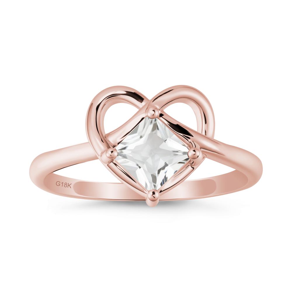 Delicate Square White Topaz Ring with Heart Loop - LUO Jewelry #metal_18k rose gold