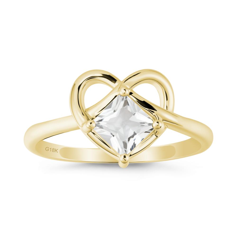 Delicate Square White Topaz Ring with Heart Loop - LUO Jewelry #metal_18k yellow gold