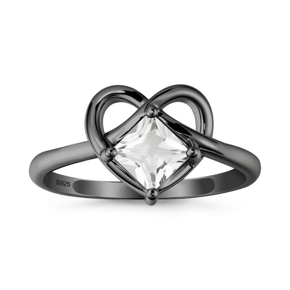 Delicate Square White Topaz Ring with Heart Loop - LUO Jewelry #metal_black finish sterling silver