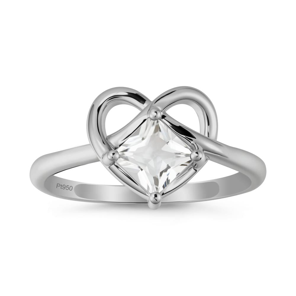 Delicate Square White Topaz Ring with Heart Loop - LUO Jewelry #metal_platinum