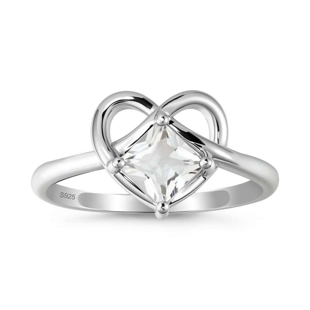 Delicate Square White Topaz Ring with Heart Loop - LUO Jewelry #metal_sterling silver