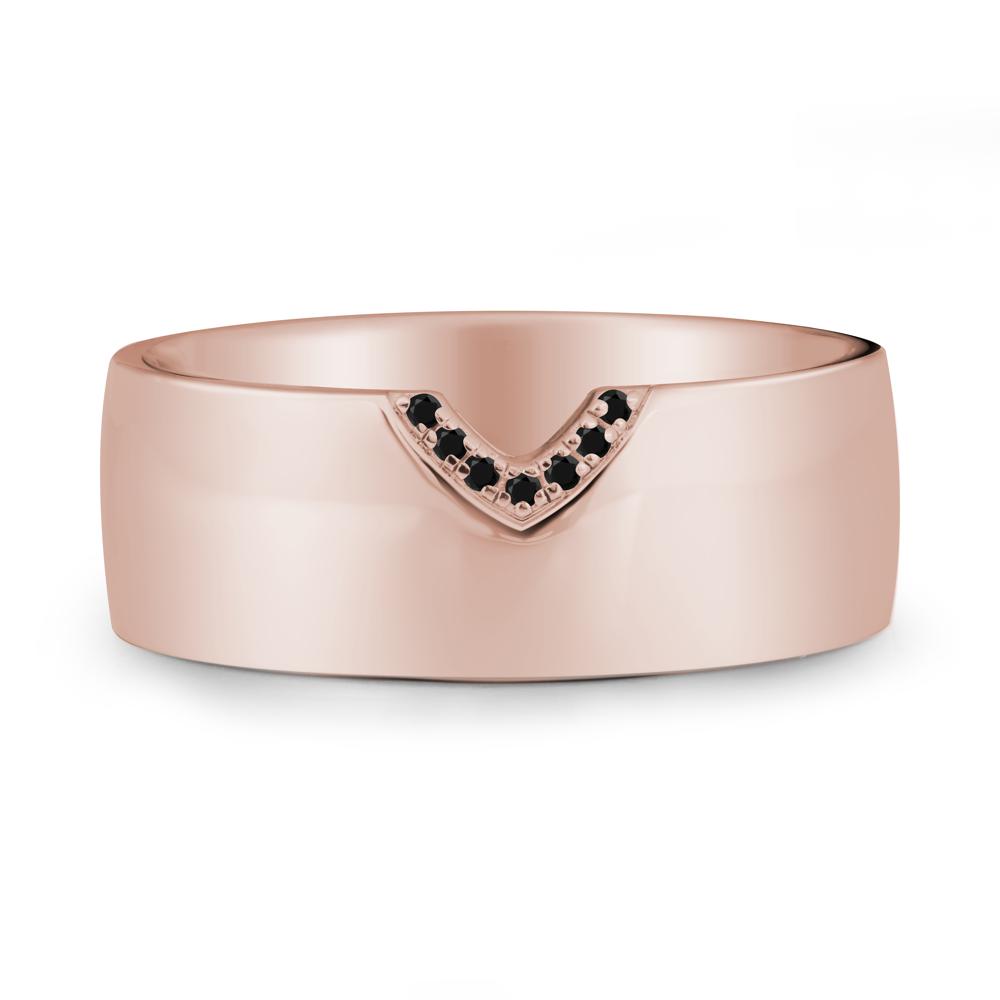 V-Shape Pav茅 Black Spinel Wide Band Ring - LUO Jewelry #metal_14k rose gold