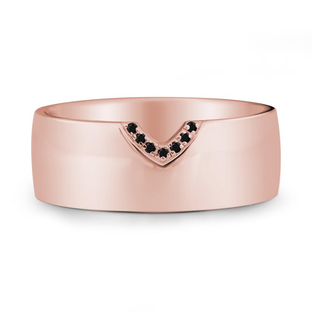 V-Shape Pav茅 Black Spinel Wide Band Ring - LUO Jewelry #metal_18k rose gold