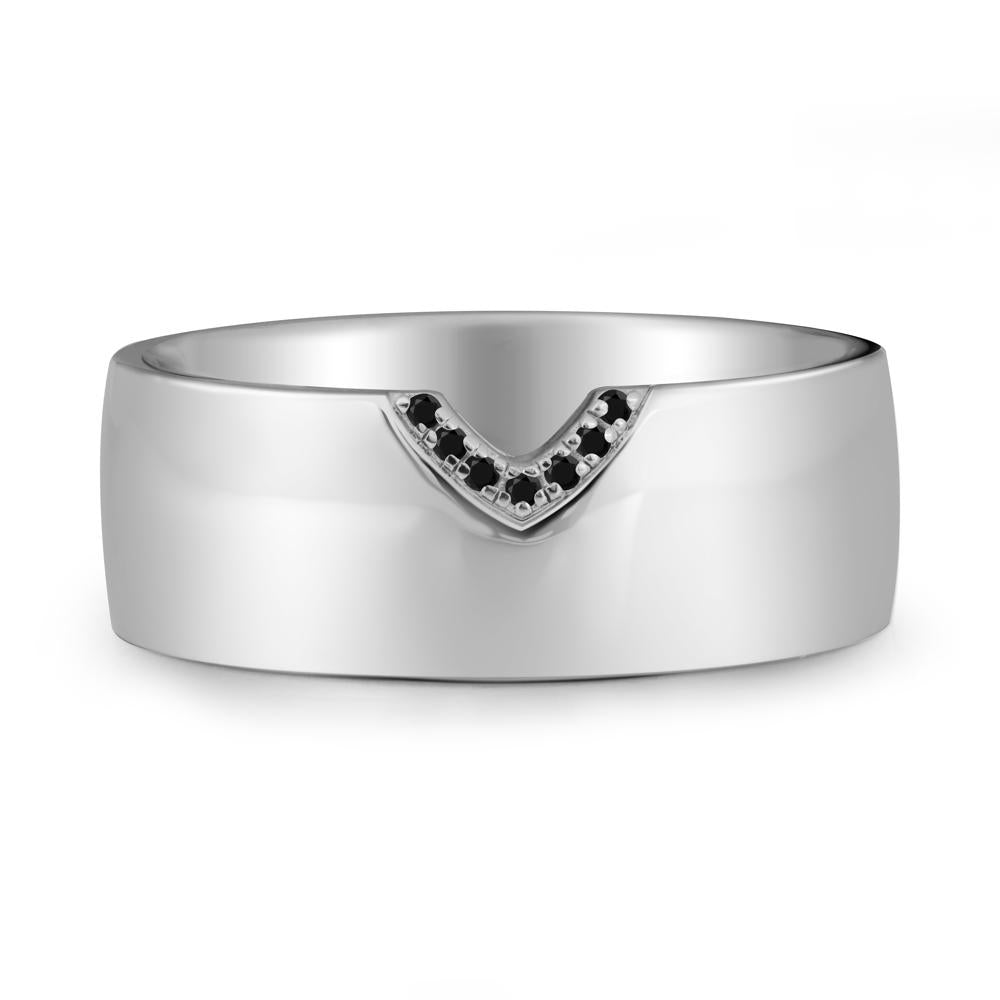 V-Shape Pav茅 Black Spinel Wide Band Ring - LUO Jewelry #metal_18k white gold