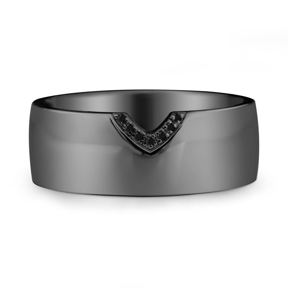 V-Shape Pav茅 Black Spinel Wide Band Ring - LUO Jewelry #metal_black finish sterling silver