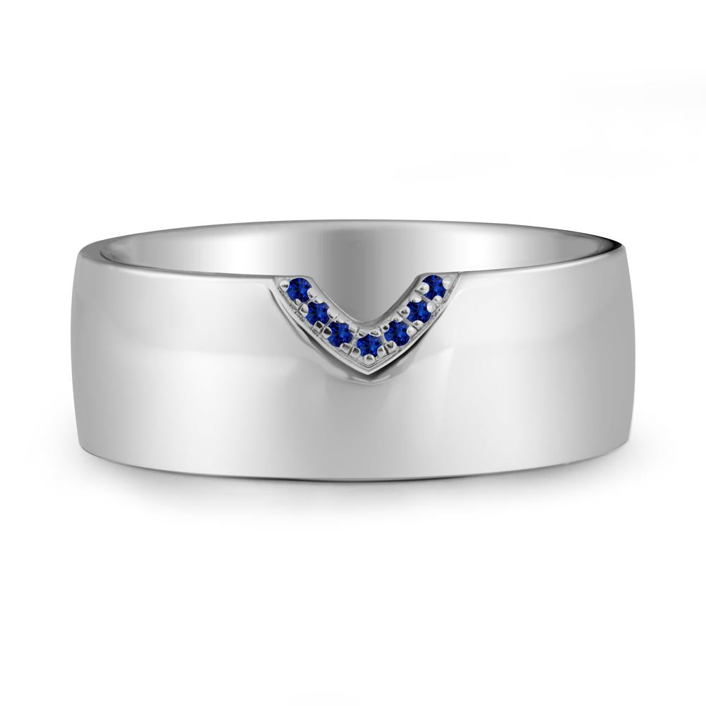 V-Shape Pav茅 Sapphire Wide Band Ring - LUO Jewelry #metal_18k white gold
