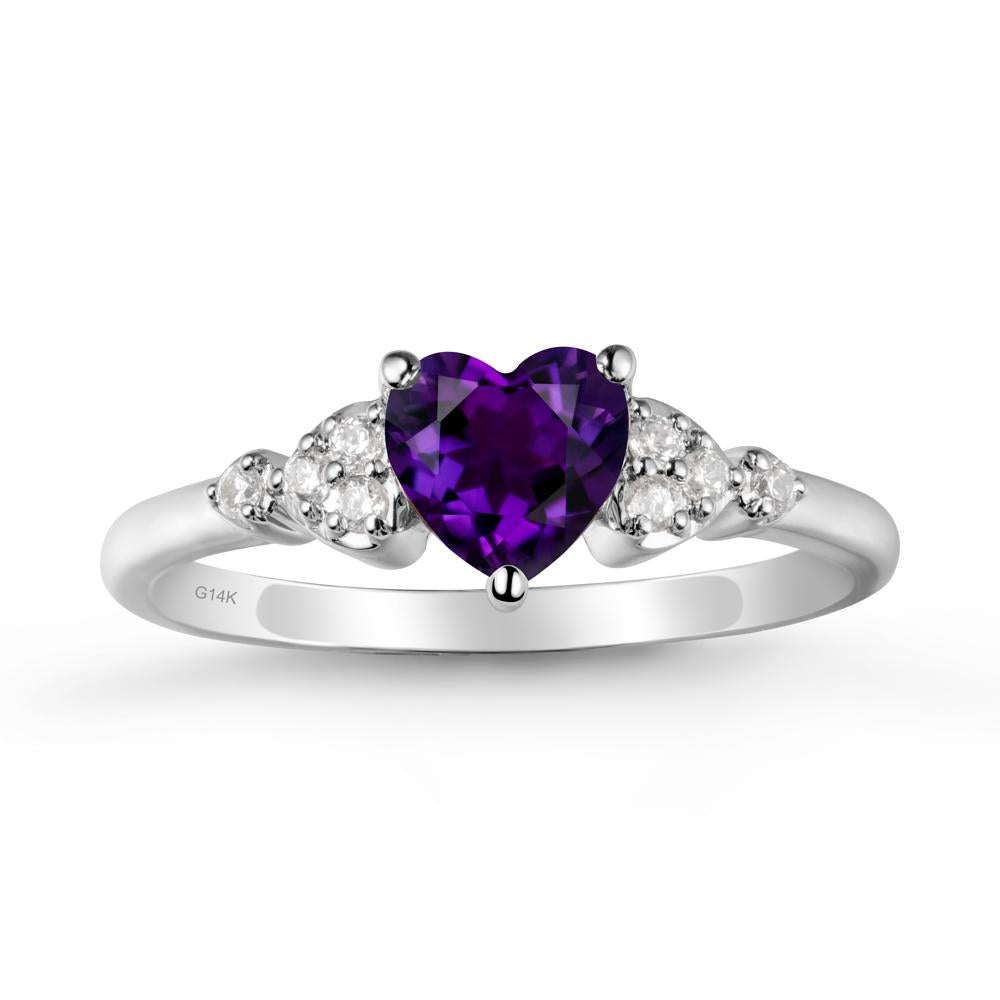 Heart Shaped Prong Set Amethyst Ring - LUO Jewelry #metal_14k white gold