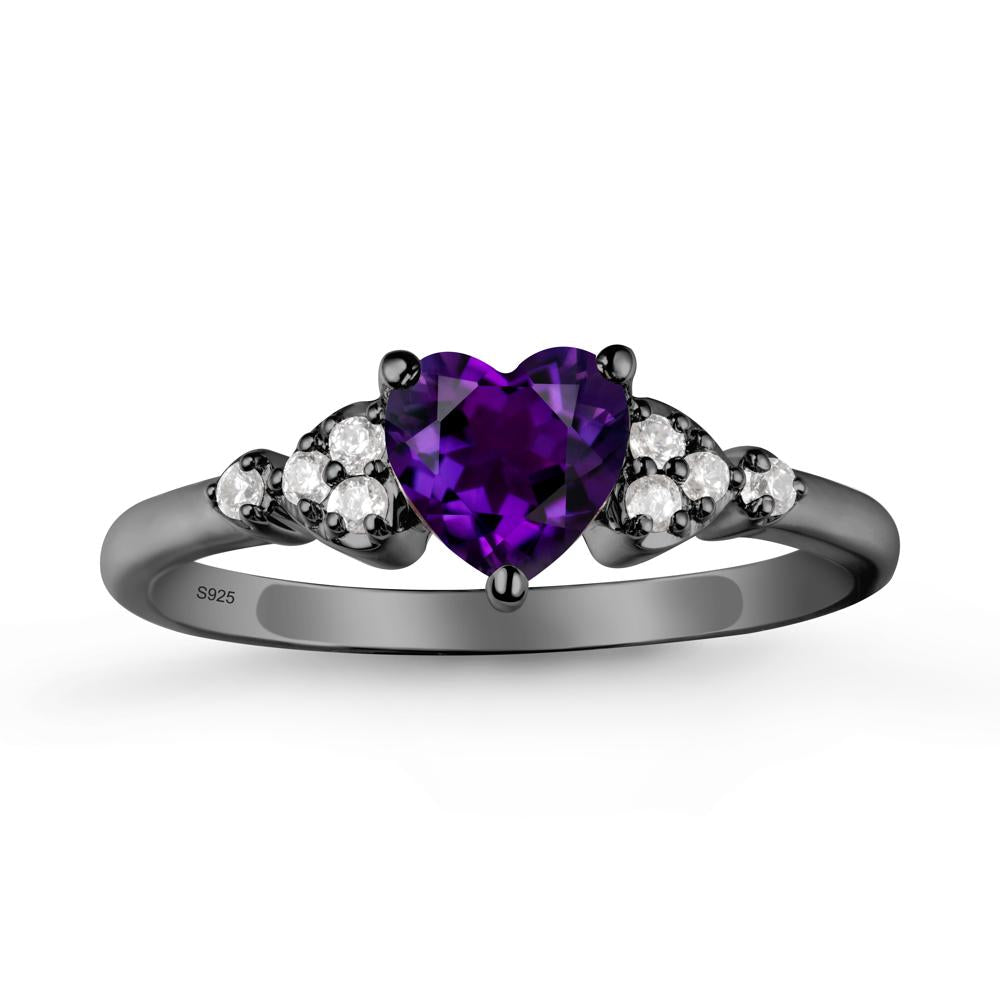 Heart Shaped Prong Set Amethyst Ring - LUO Jewelry #metal_black finish sterling silver