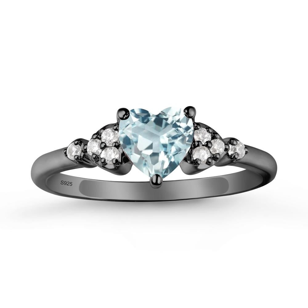 Simple Heart Shaped Aquamarine Ring - LUO Jewelry #metal_black finish sterling silver