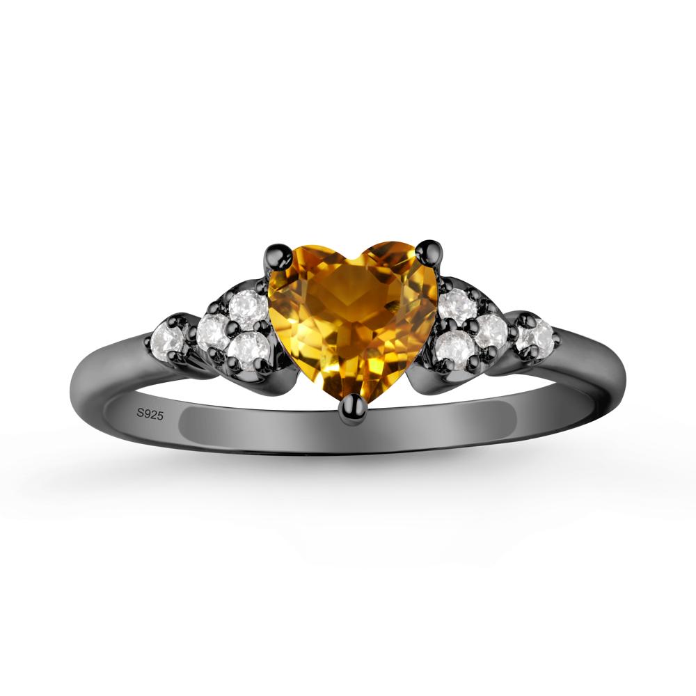 Simple Heart Shaped Citrine Ring - LUO Jewelry #metal_black finish sterling silver