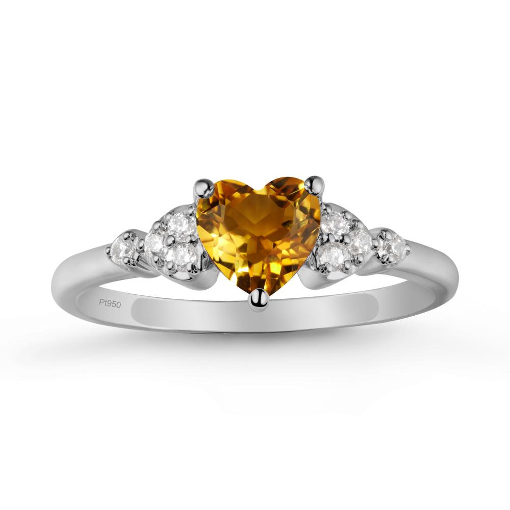 Simple Heart Shaped Citrine Ring - LUO Jewelry #metal_platinum