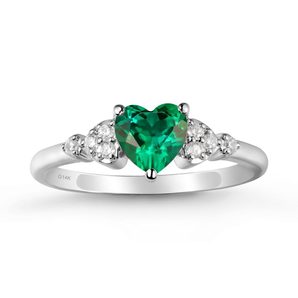 Simple Heart Shaped Emerald Ring - LUO Jewelry #metal_14k white gold