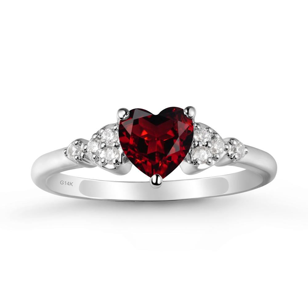 Heart Shaped Prong Set Garnet Ring - LUO Jewelry #metal_14k white gold