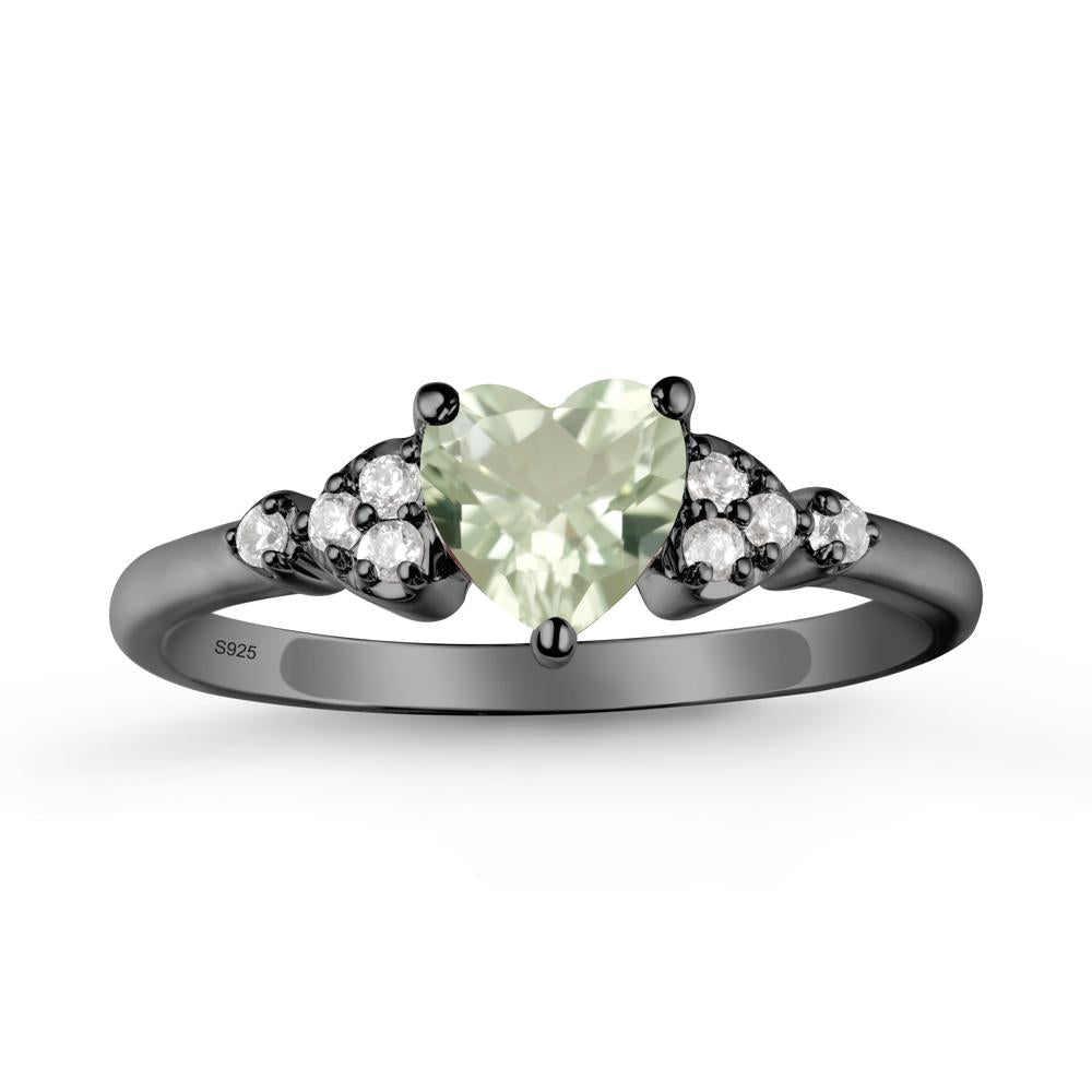 Simple Heart Shaped Green Amethyst Ring - LUO Jewelry #metal_black finish sterling silver