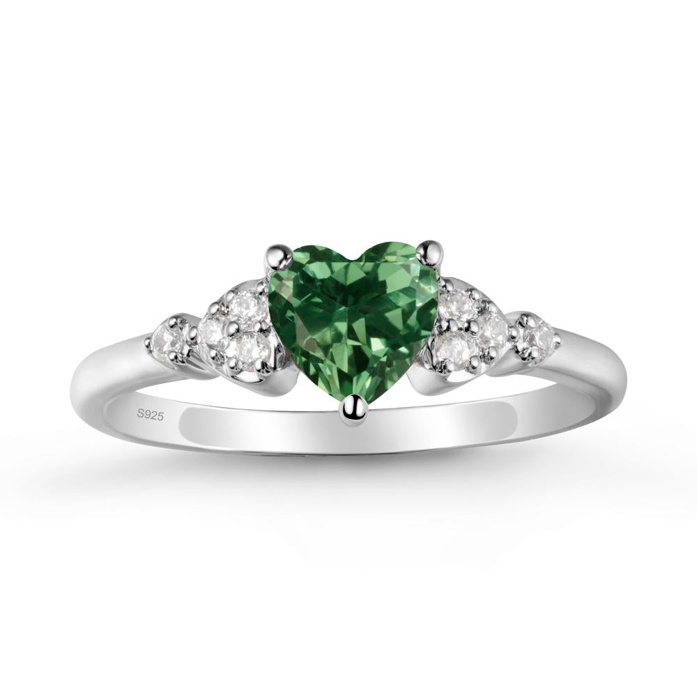Heart Shaped Prong Set Green Sapphire Ring - LUO Jewelry #metal_sterling silver