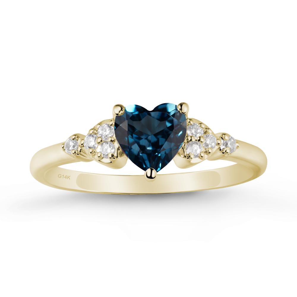 Heart Shaped Prong Set London Blue Topaz Ring - LUO Jewelry #metal_14k yellow gold