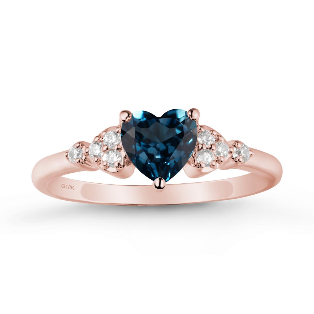 Heart Shaped Prong Set London Blue Topaz Ring - LUO Jewelry #metal_18k rose gold