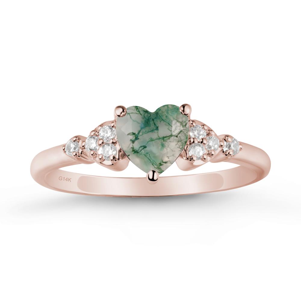 Simple Heart Shaped Moss Agate Ring - LUO Jewelry #metal_14k rose gold