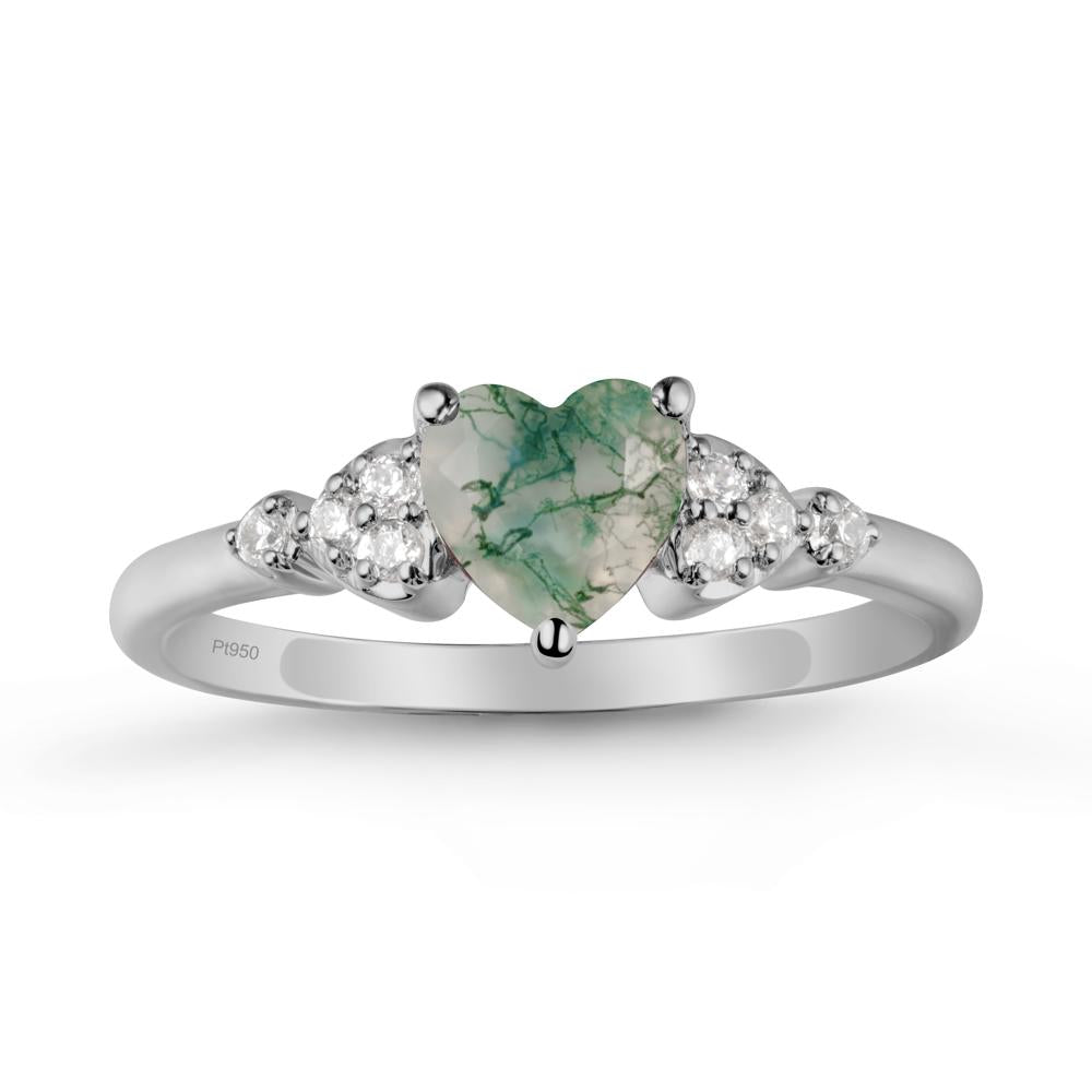 Simple Heart Shaped Moss Agate Ring - LUO Jewelry #metal_platinum